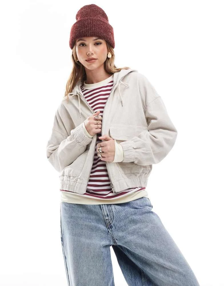 ONLY ONLY zipped through cord hooded jacket in cream 1