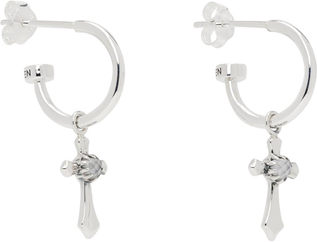 Stolen Girlfriends Club SSENSE Exclusive Silver Gothic Side Cross Anchor Earrings