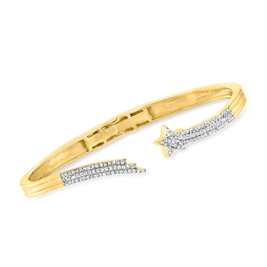 Ross-Simons Ross-Simons Diamond Star Bypass Bangle Bracelet in 18kt Gold Over Sterling