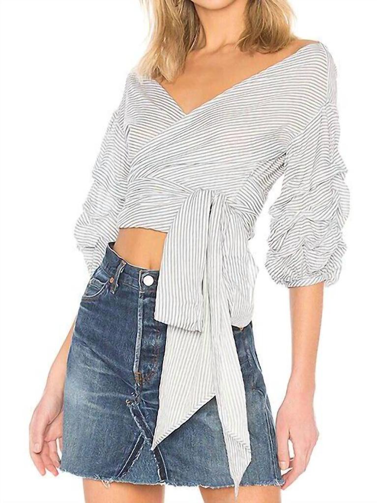 Lovers + Friends Lovers + Friends - Striped Puff Sleeve Bow Wrap Blouse