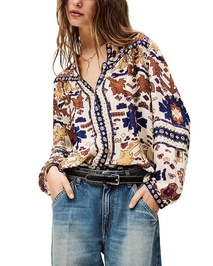 ba&sh Varone Printed Deep V Blouse