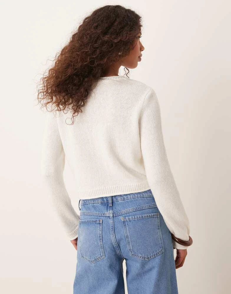 ASOS ASOS DESIGN knitted rolled edge boxy cardigan in cream 4