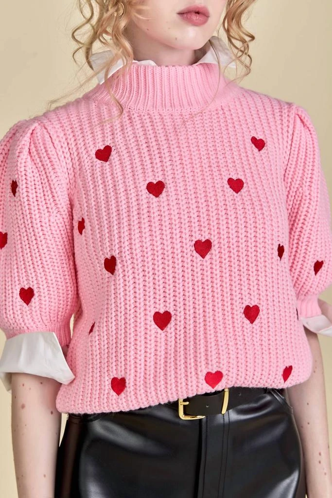English Factory Heart Shaped Embroidery Sweater In Pink 4