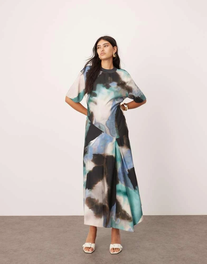 ASOS ASOS EDITION rib detail satin maxi dress in abstract print - MULTI 1