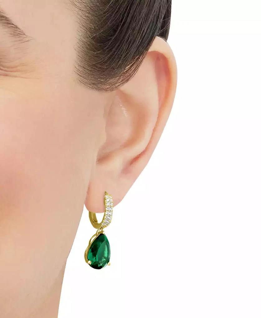 Grown With Love Lab-Grown Sapphire (8-1/8 ct. t.w.) & Diamond (1/4 ct. t.w.) Pear Dangle Hoop Earrings in 14k White Gold (Also available in Emerald & Ruby) 5