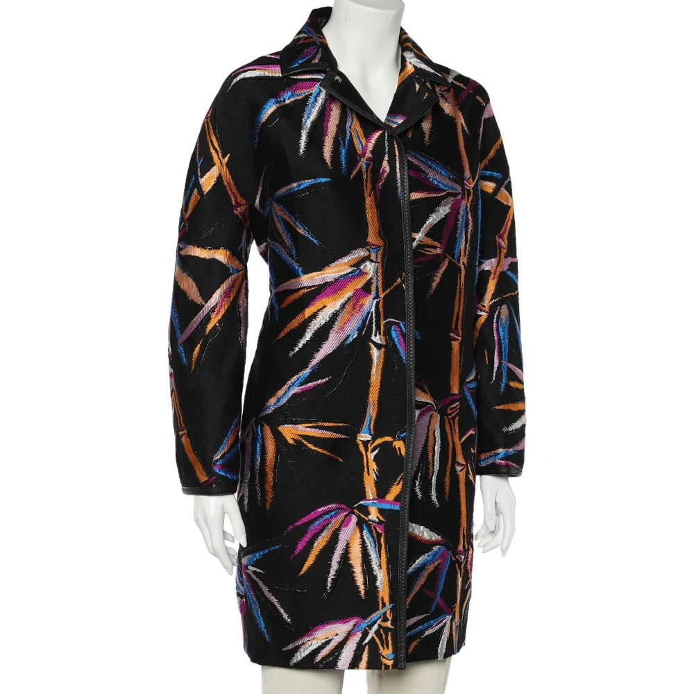 EMILIO PUCCI Emilio Pucci Black Leaf Jacquard Button Front Oversized Coat S 2