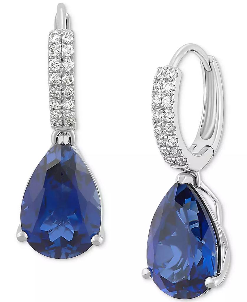 Grown With Love Lab-Grown Sapphire (8-1/8 ct. t.w.) & Diamond (1/4 ct. t.w.) Pear Dangle Hoop Earrings in 14k White Gold (Also available in Emerald & Ruby)