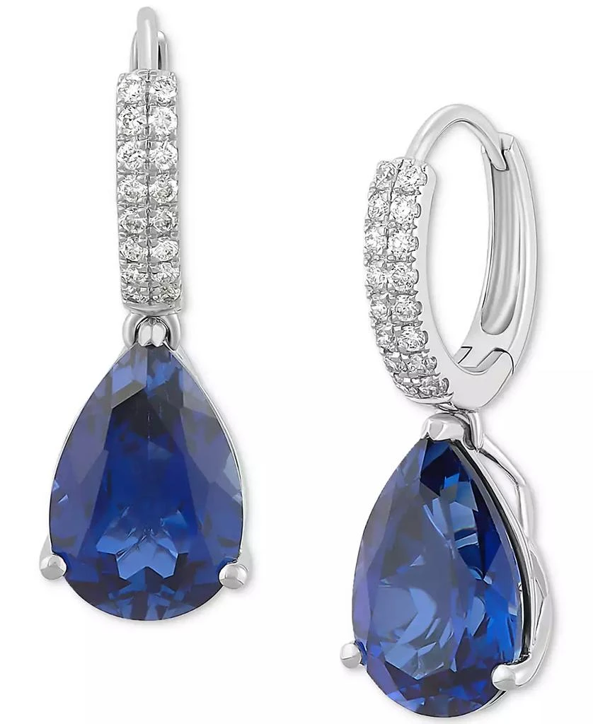 Grown With Love Lab-Grown Sapphire (8-1/8 ct. t.w.) & Diamond (1/4 ct. t.w.) Pear Dangle Hoop Earrings in 14k White Gold (Also available in Emerald & Ruby) 1