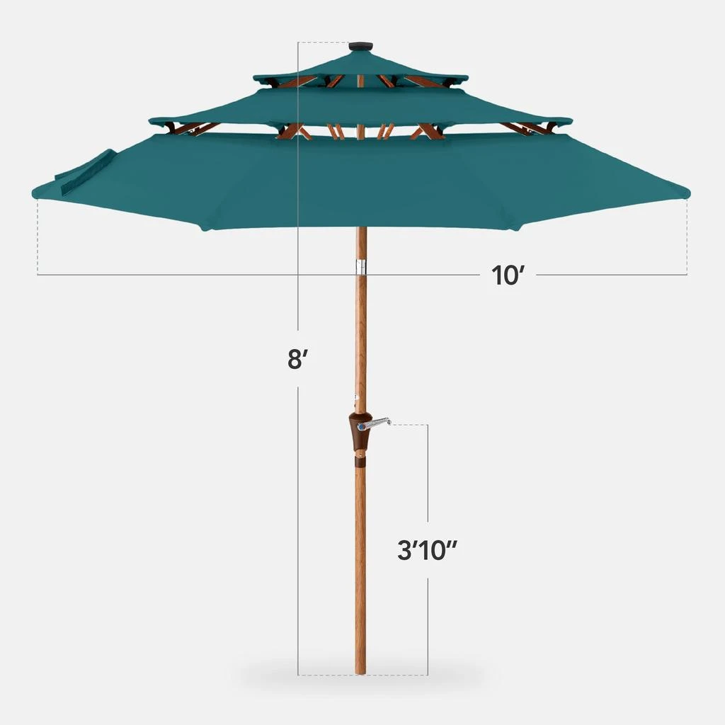 Best Choice Products Woodgrain Pattern 10ft 3-Tier Solar Patio Umbrella w/ 24 LED Lights, Tilt 2
