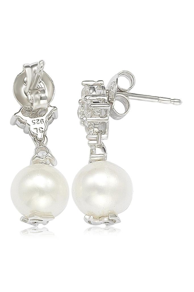 Suzy Levian Sterling Silver 8mm Cultured Freshwater Pearl Drop Earrings