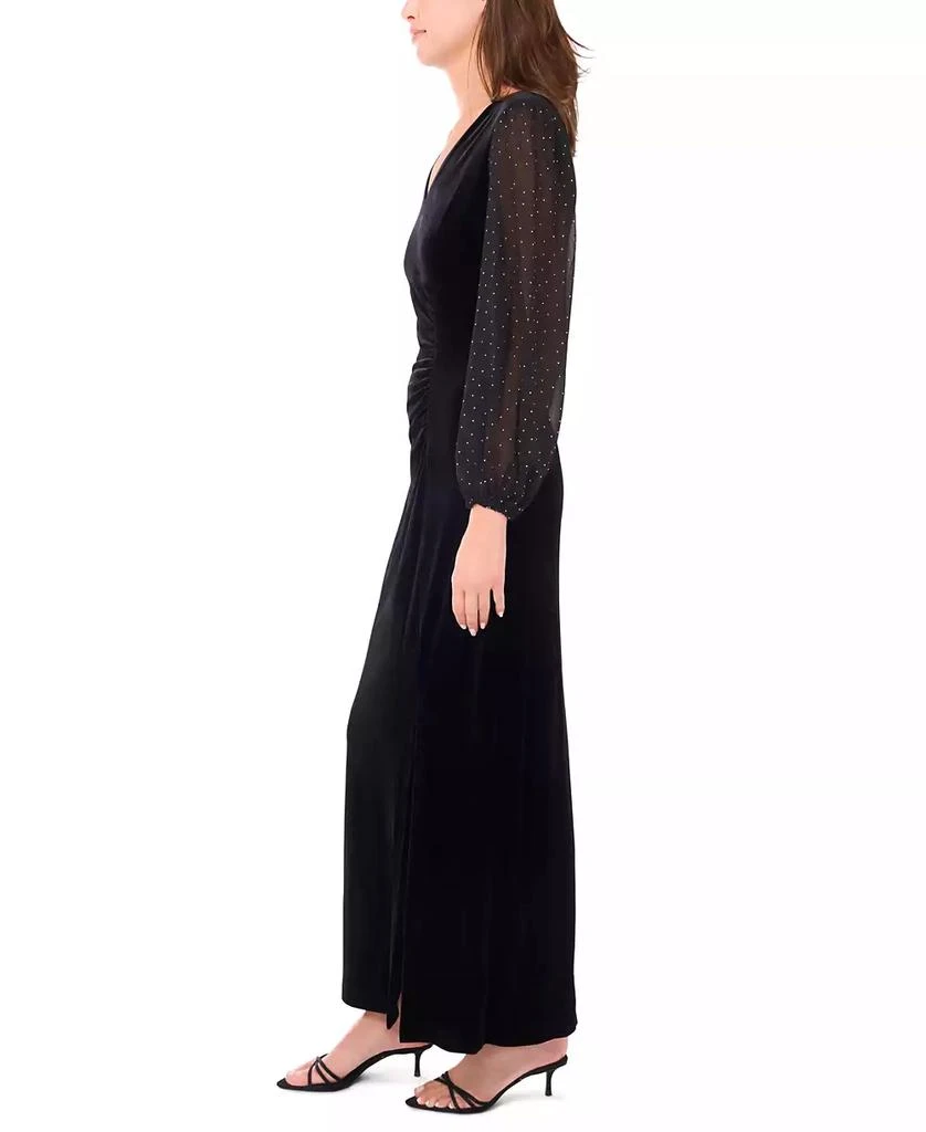 MSK Women's Velvet V-Neck and Balloon Sleeve Maxi Dress 2