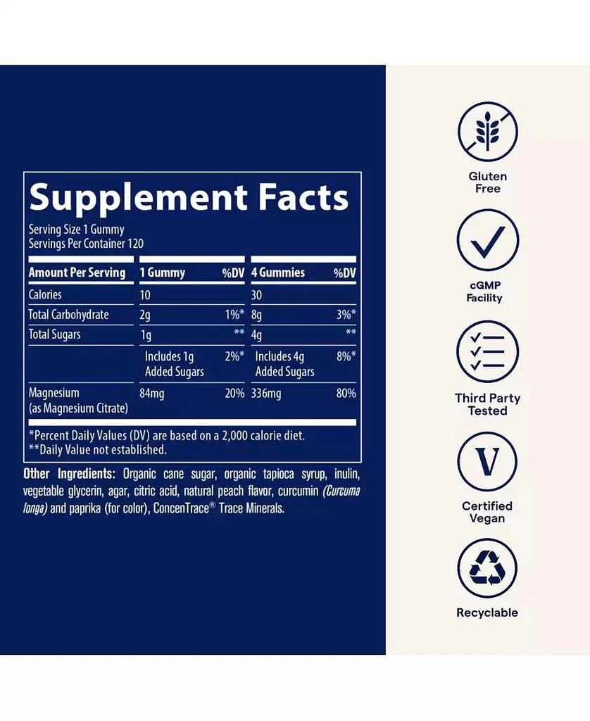 Trace Minerals Magnesium 84mg - Chewable Magnesium Supplement for Bone 
Heart Health Support - Immune System Support - Aids Relaxation 
Healthy Sleep - Peach, 120 Gummies (120 Servings) 6