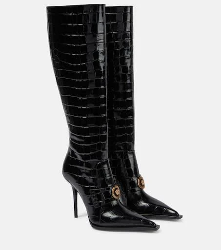 Versace Croc-effect patent leather knee-high boots 1