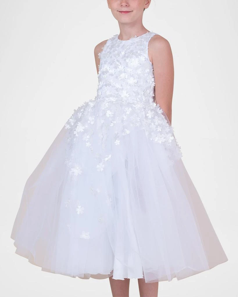 White Label by Zoe Girl's Lauren 3D Flower Embellished Tulle Dress, Size 2-12 4