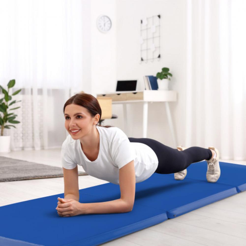 Hivvago 6 x 2 FT Tri-Fold Gym Mat with Handles and Removable Zippered Cover-Dark Blue