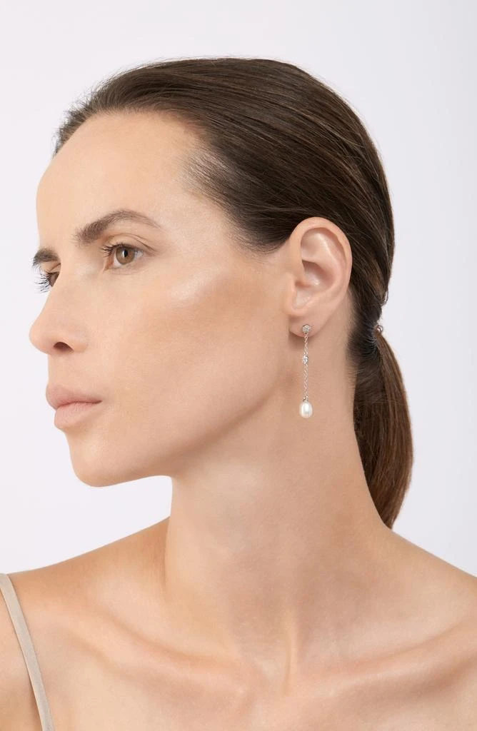 ADORNIA White Rhodium Plated Swarovski Crystal Accented 
7mm Freshwater Pearl Drop Earrings 2