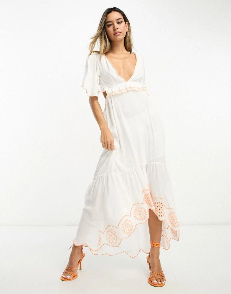 River Island River Island embroidered cut out maxi beach dress  in white 1