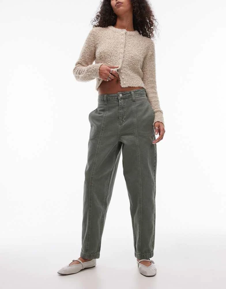 Topshop Topshop seamed straight leg trouser in khaki 1