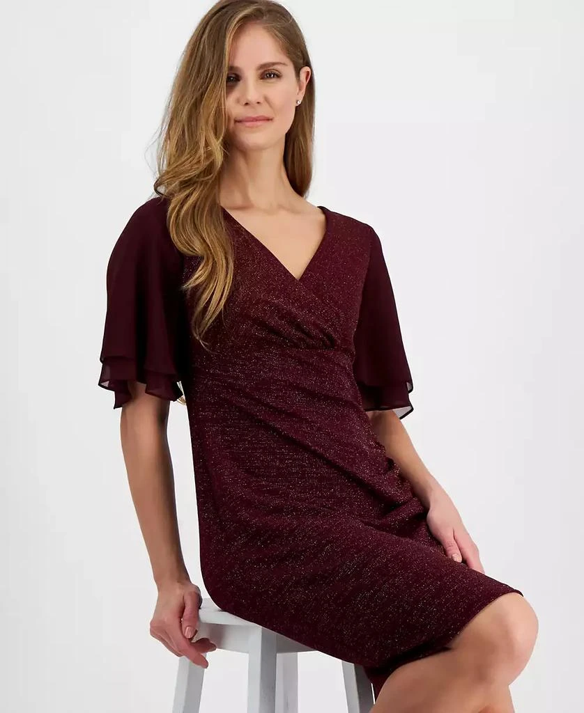 Connected Petite Surplice-Neck Tiered-Ruffle-Sleeve Sheath Dress 3
