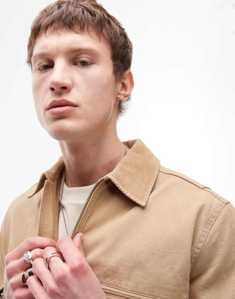 ARKET ARKET canvas zip front workwear trucker jacket in beige 3