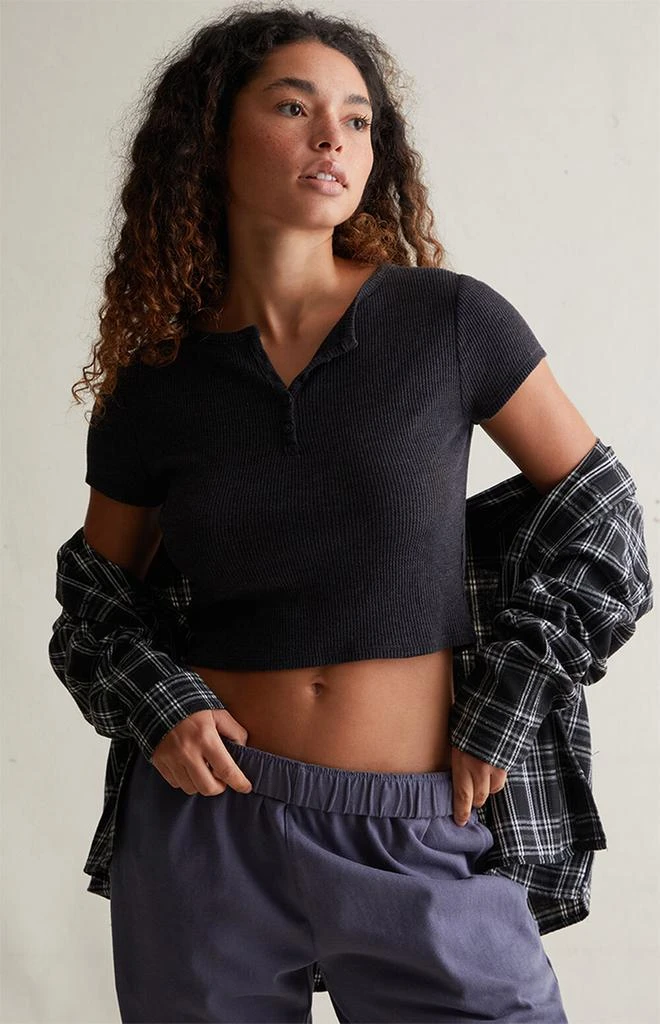 Est. PAC 1980 Gemma Waffle Knit Henley Crop Top 1