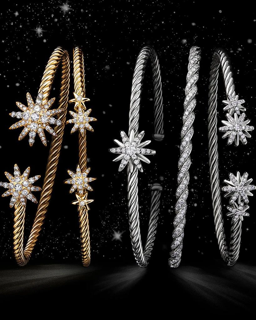 David Yurman Sterling Silver Starburst Cable Bangle Bracelet with Diamonds 2