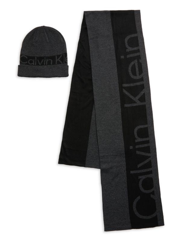 Calvin Klein 2-Piece Logo Two-Tone Beanie & Scarf Set