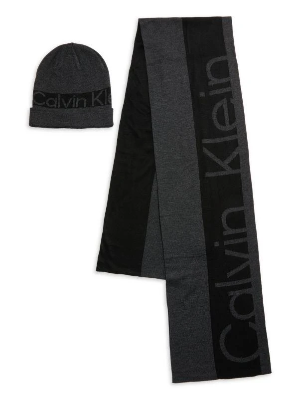 Calvin Klein 2-Piece Logo Two-Tone Beanie & Scarf Set 1