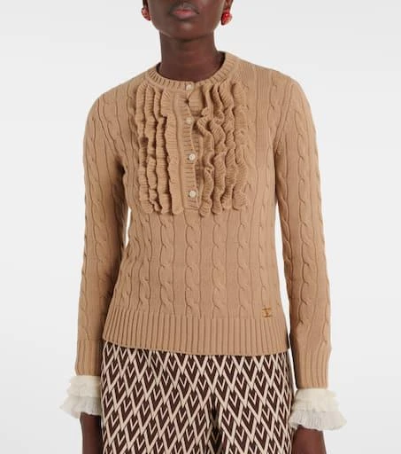 Valentino Ruffled cable-knit virgin wool sweater 6