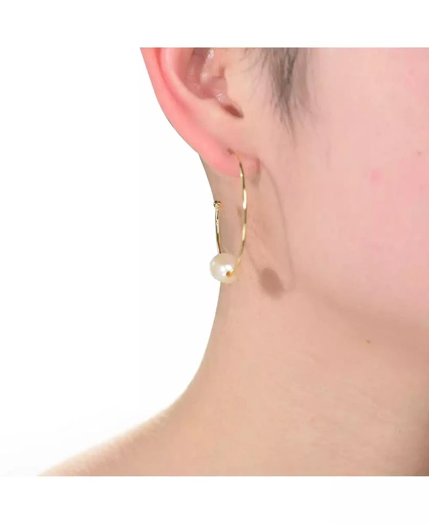 Genevive Stylish Sterling Silver 14K Gold Plating and Genuine Freshwater Pearl Round Hoop Earrings 2