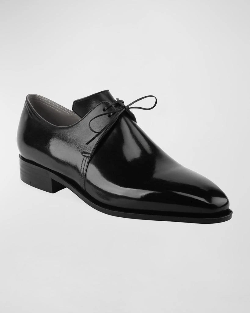 Corthay Arca Calf Leather Derby Shoe with Red Piping, Black 2