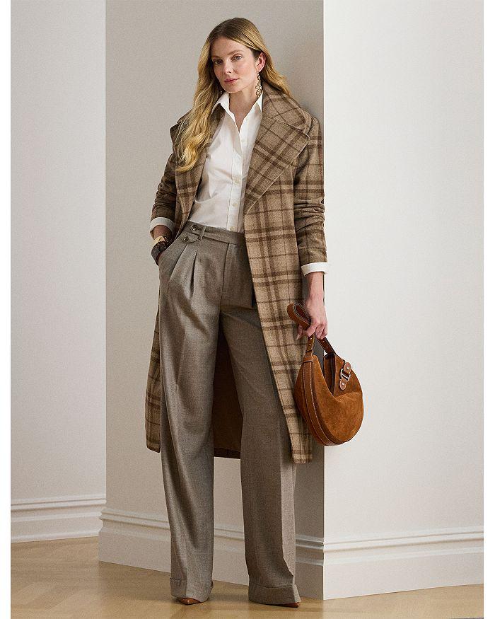 Ralph Lauren Plaid Wool Blend Twill Wrap Coat