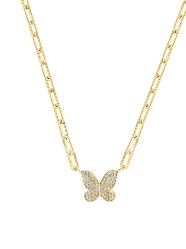 Effy 14K Yellow Goldplated Sterling Silver & Diamond Butterfly Pendant Necklace 1