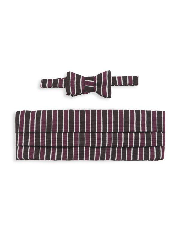 Paul Stuart Silk Striped Bow Tie & Cummerbund Set