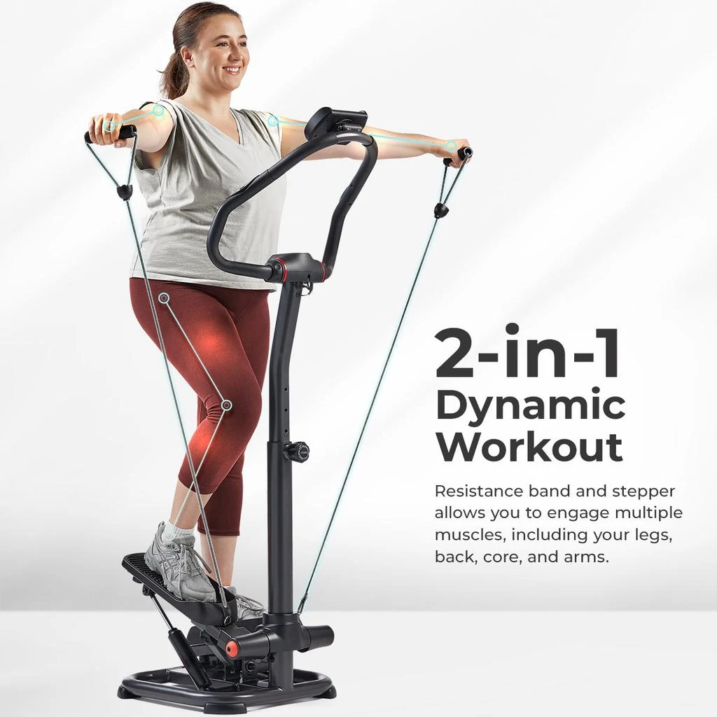 Sunny Health & Fitness Smart Heavy Duty Power Stepper with Handlebar and Resistance Bands 3