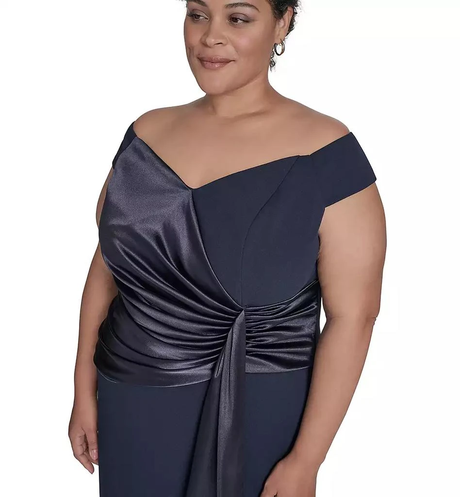 Eliza J Plus Size Mixed-Media Scuba Crepe Sleeveless Gown 5