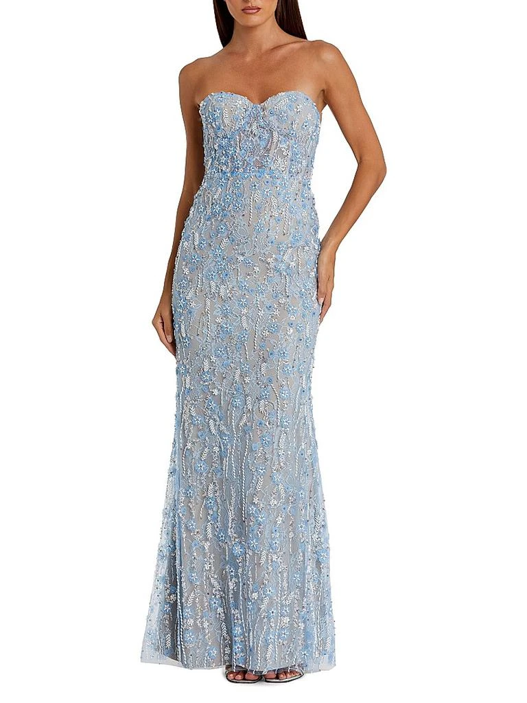 Mac Duggal Embellished Floral Lace Strapless Bustier Gown
