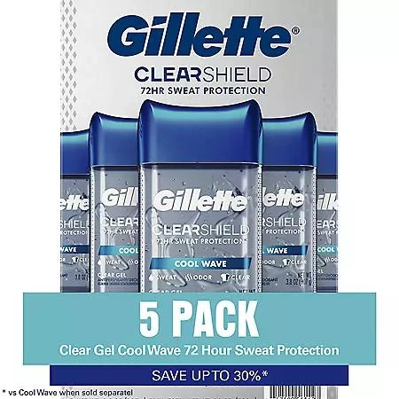 Gillette Gillette Cool Wave Clear Gel Men's Antiperspirant and Deodorant, 3.8 oz., 5 pk. 1
