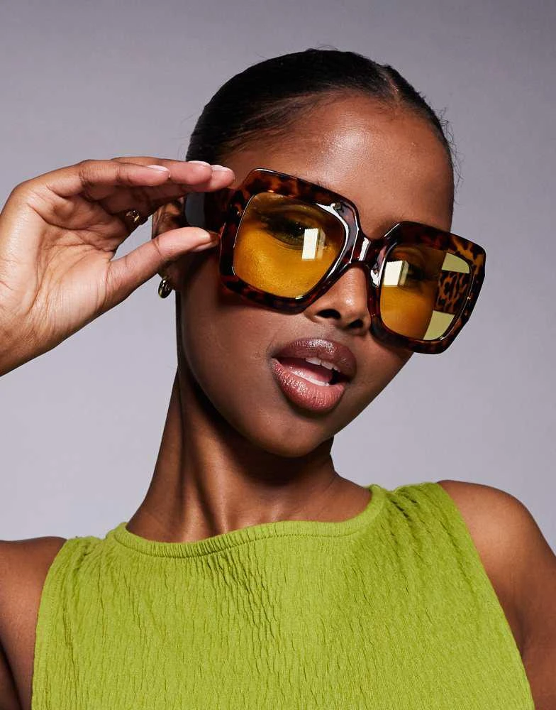 Kaiia Kaiia oversized chunky square yellow lens sunglasses in tort 1