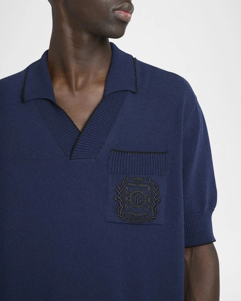 Balmain Men
s Pocket Emblem Knit Polo Shirt 5