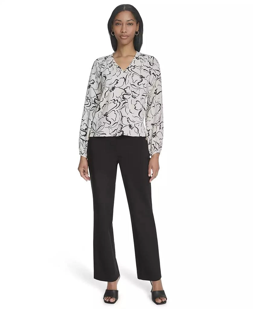 HALSTON Women's Printed Front-Yoke V-Neck Blouse 5
