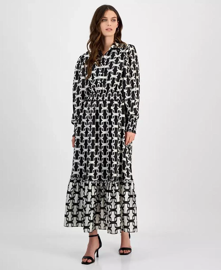 Tahari Women's Border-Print Smocked-Waist Maxi Dress 1