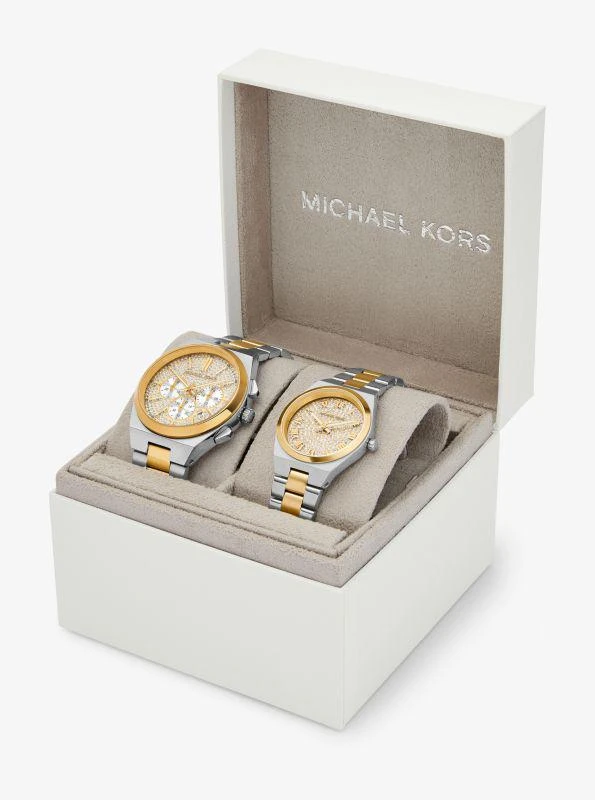 Michael Kors Lennox His and Hers Pavé Two-Tone Watch Set 4