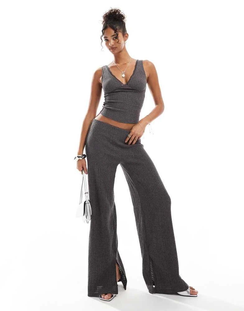 Bershka Bershka shirred flared trousers co-ord in charcoal 1