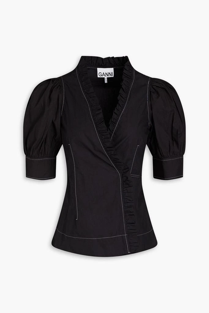 Ganni Cotton-poplin wrap blouse 1