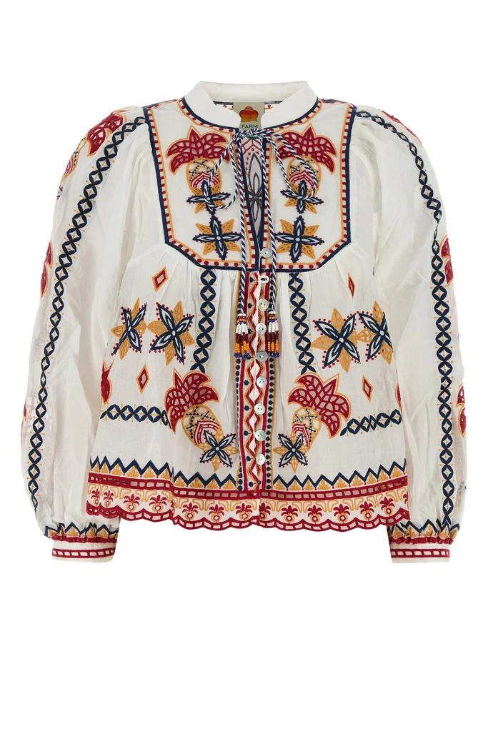 Farm Rio Embroidered cotton Marys Tiles blouse