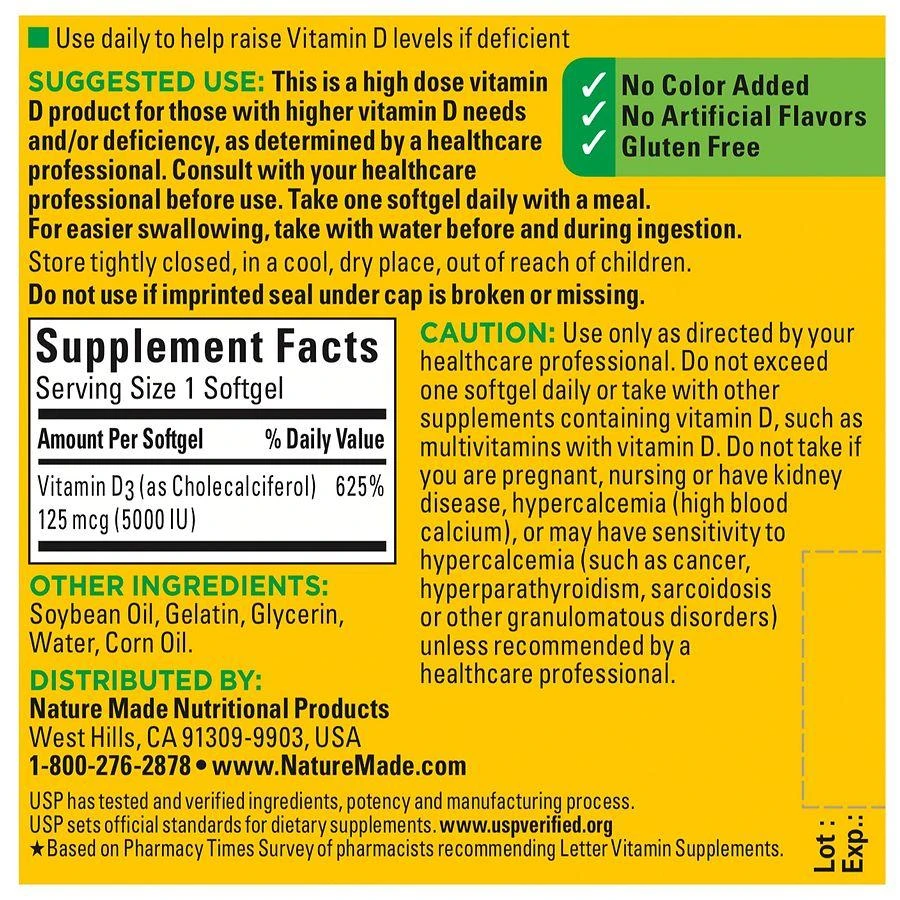 Nature Made Extra Strength Vitamin D3 5000 IU (125 mcg) Softgels 4