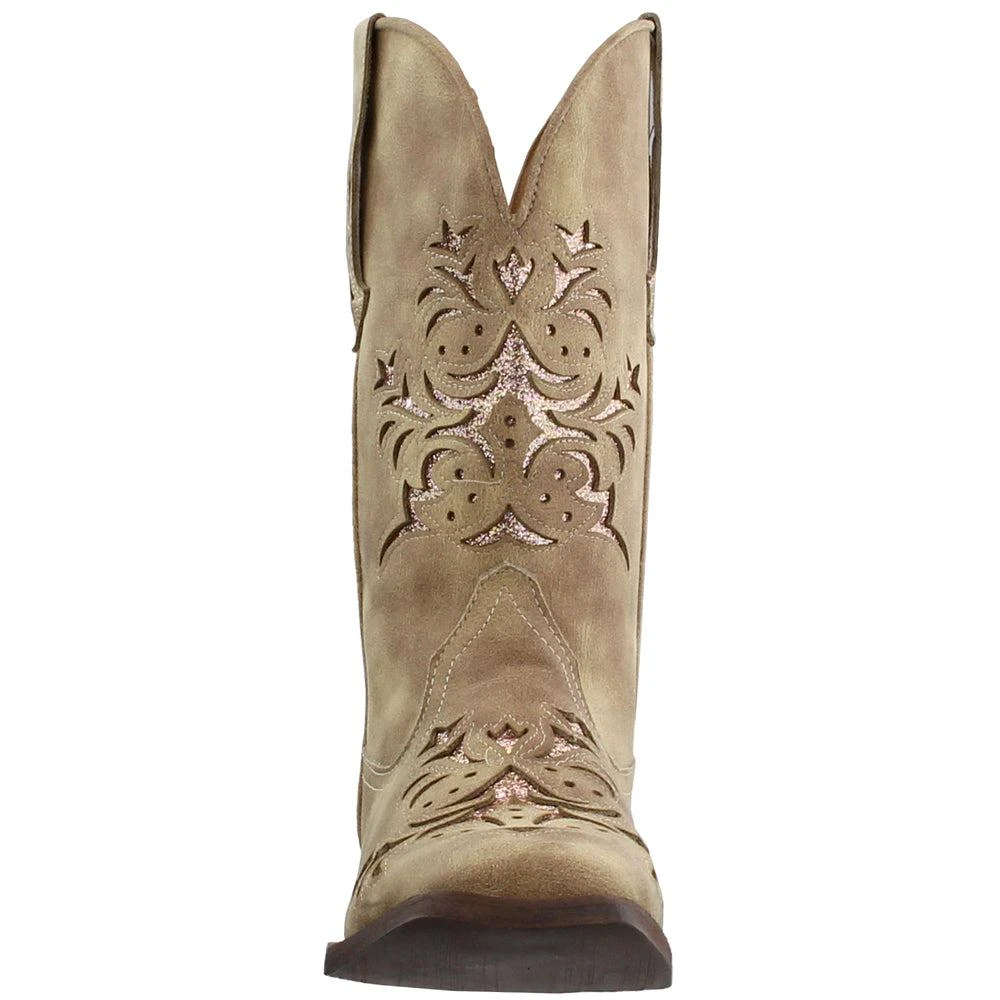 Roper Kennedy Glitter Tooled Inlay Square Toe Cowboy Boots 5