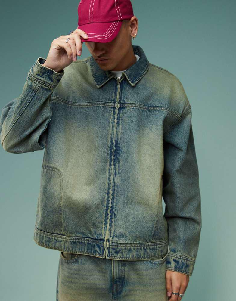ASOS ASOS DESIGN co-ord harrington jacket with tint in mid wash blue