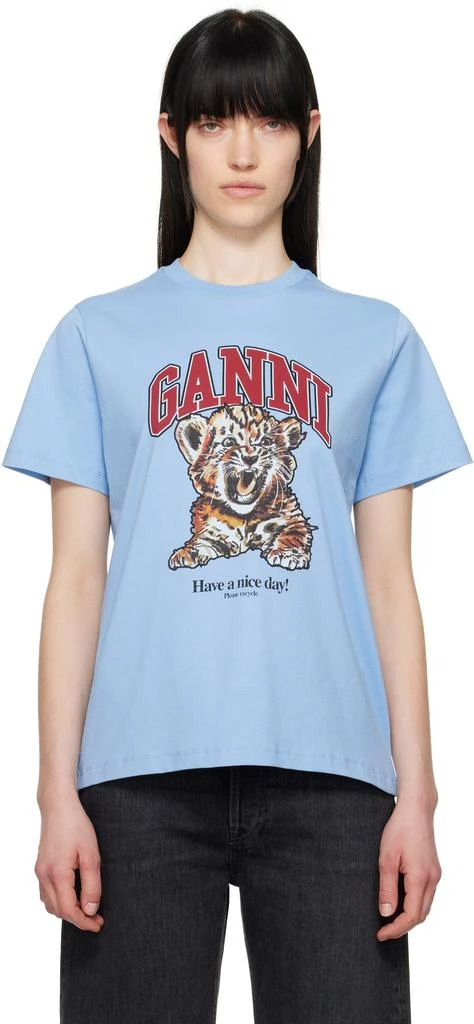 Ganni Blue Basic Jersey Tiger Relaxed T-shirt 1